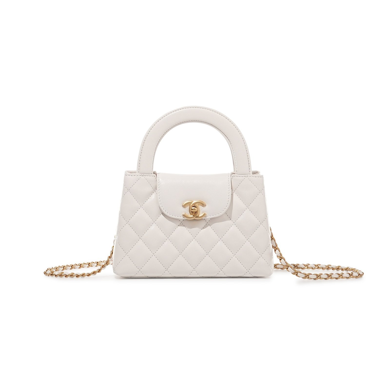 ChanelL MASTER WHITE QUILTED CALFSKIN MINI KELLY BAG BRUSHED GOLD HARDWARE AS4416 (19*13*7cm)