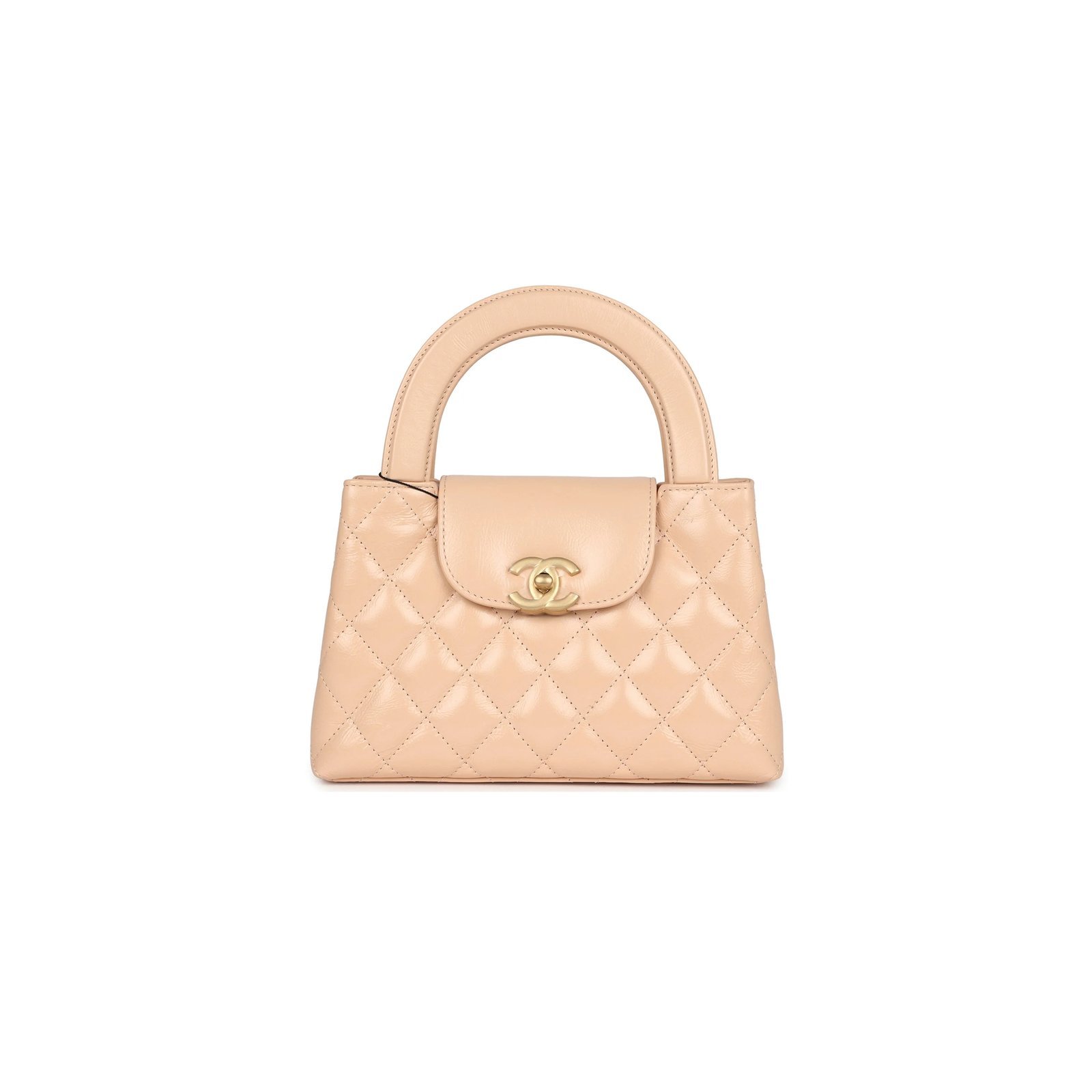 ChanelL MASTER KELLY SHOPPER BEIGE SHINY CALFSKIN BRUSHED GOLD HARDWARE AS4416 (19*13*7cm)