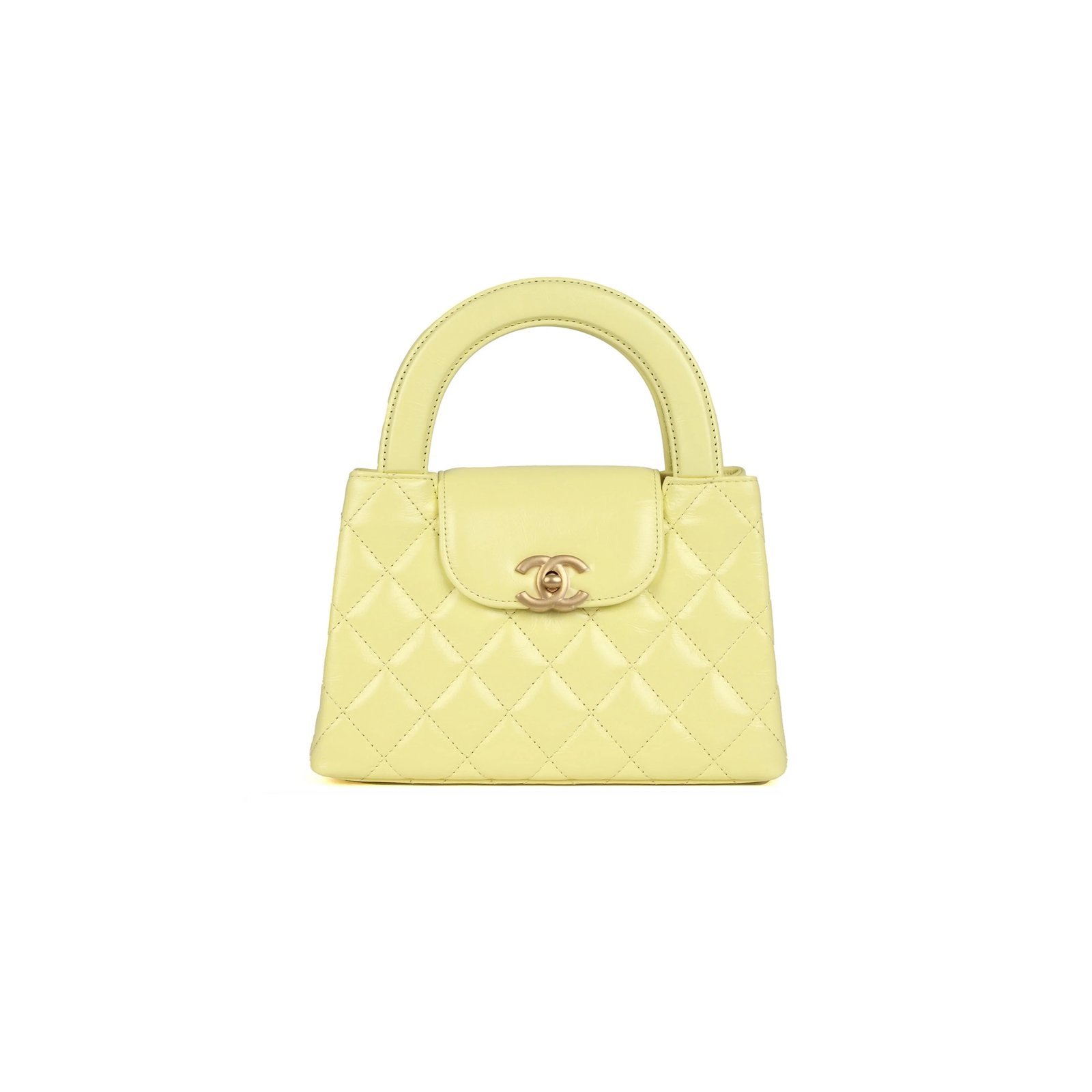 ChanelL MASTER KELLY YELLOW SHINY CALFSKIN BRUSHED GOLD HARDWARE AS4416 (19*13*7cm)