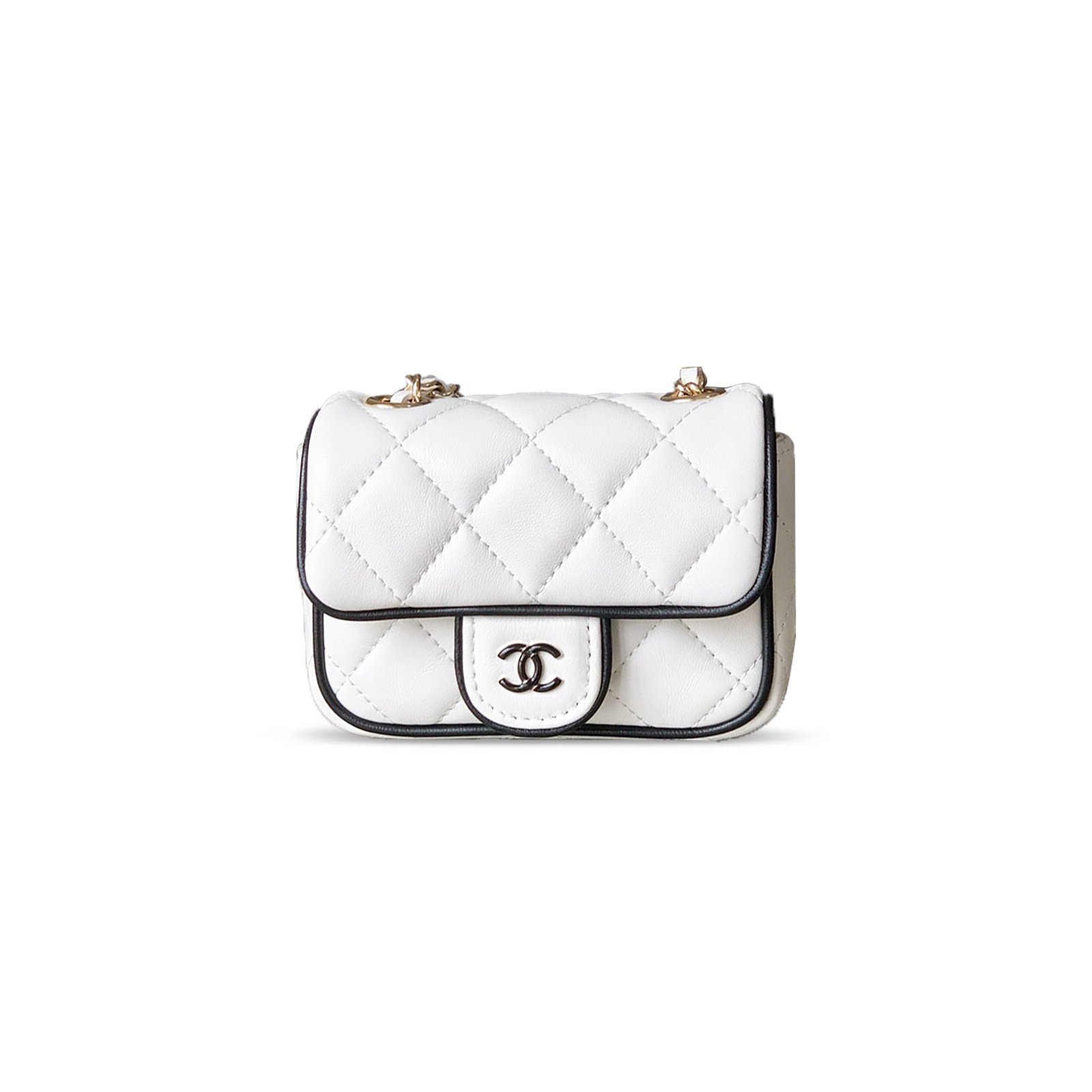ChanelL MINI FLAP BAG, LAMBSKIN, WHITE & BLACK AP4512 (11.5*8.5*4cm)
