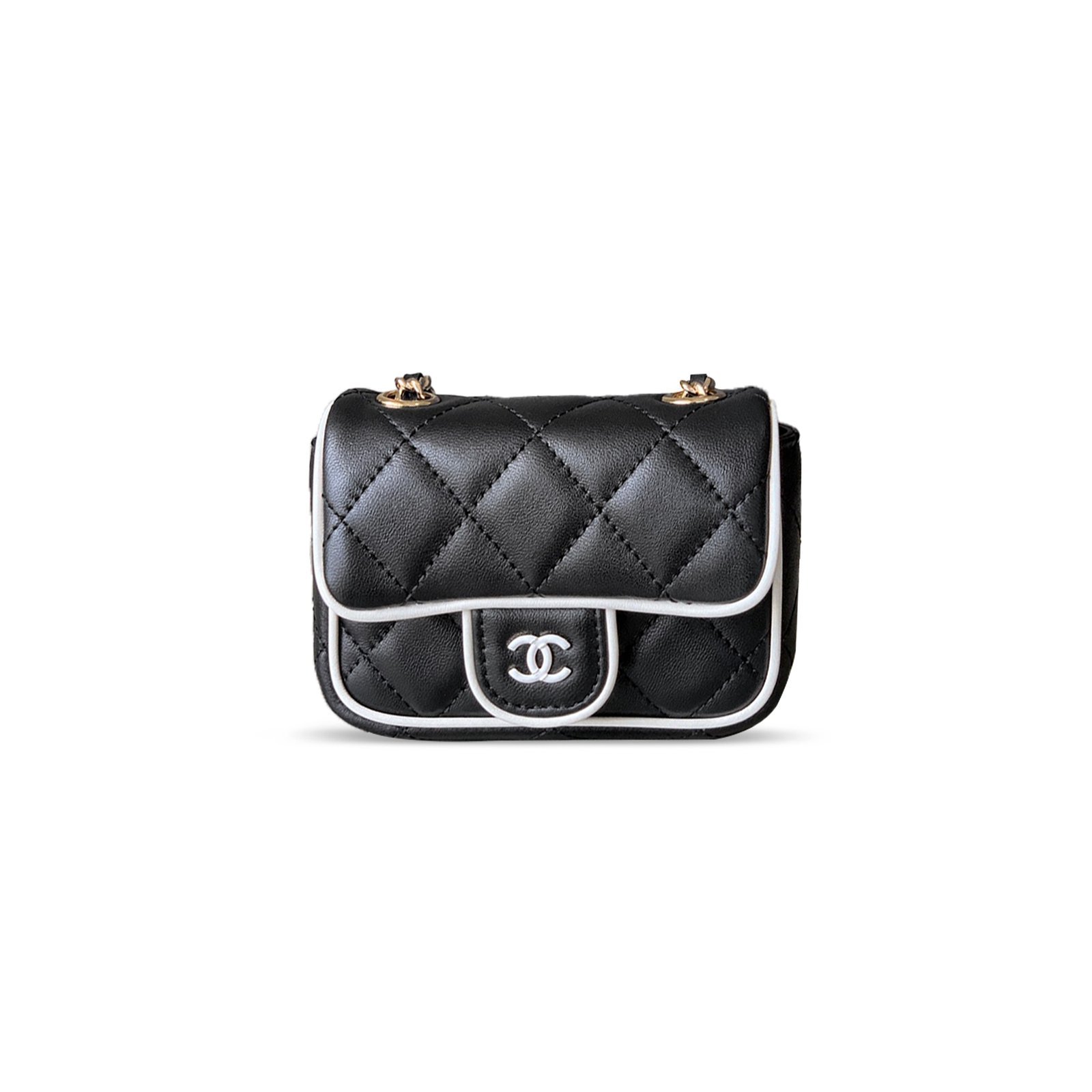 ChanelL MINI FLAP BAG, LAMBSKIN, BLACK & WHITE AP4512 (11.5*8.5*4cm)