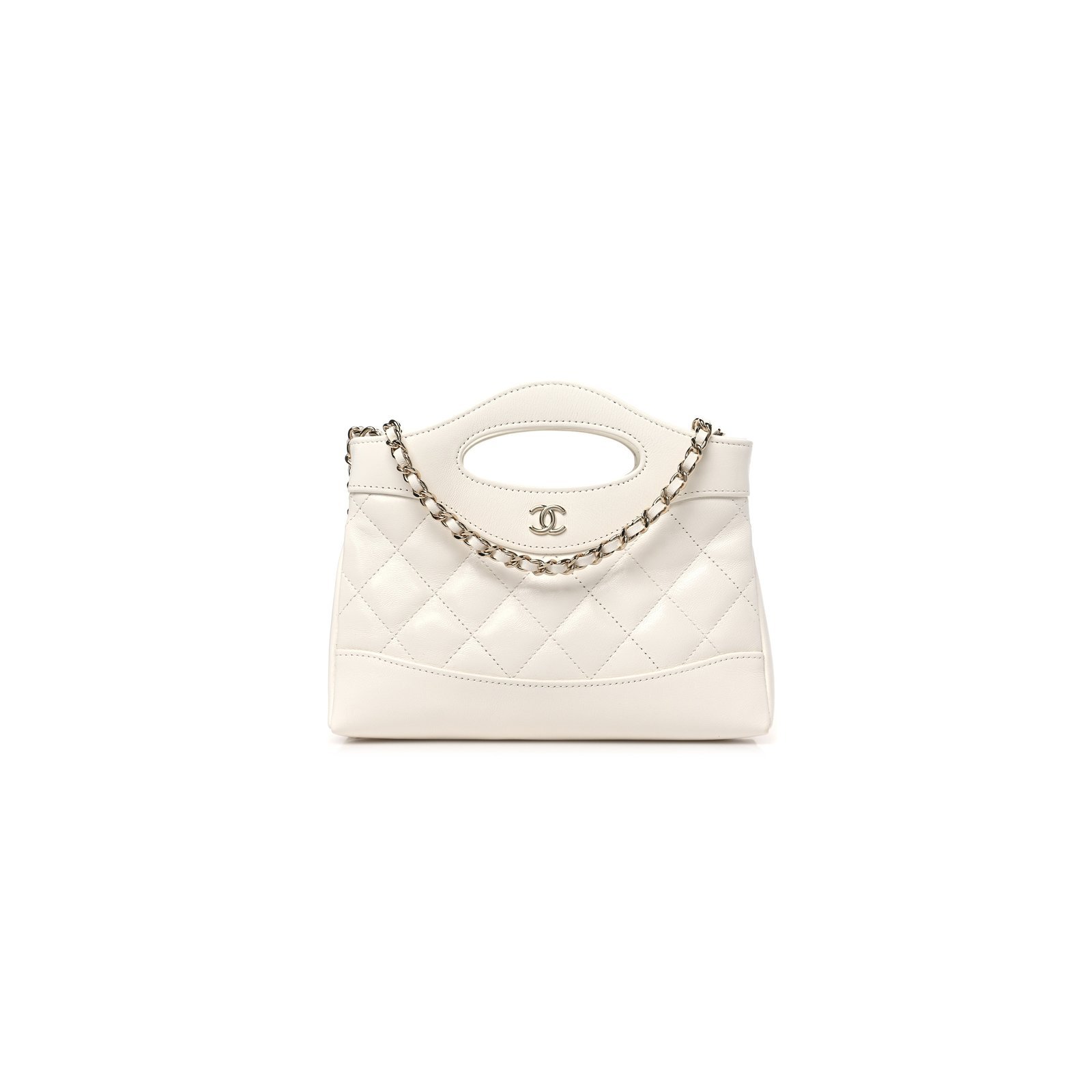 ChanelL MASTER SHINY CRUMPLED CALFSKIN QUILTED NANO 31 SHOPPING BAG WHITE (20*17.5*3.5cm)