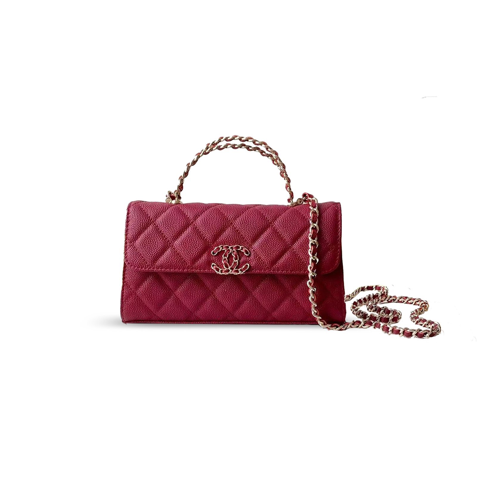 ChanelL FLAP PHONE HOLDER WITH CHAIN GRAINED SHINY AP3238 (18*10*4.5cm)