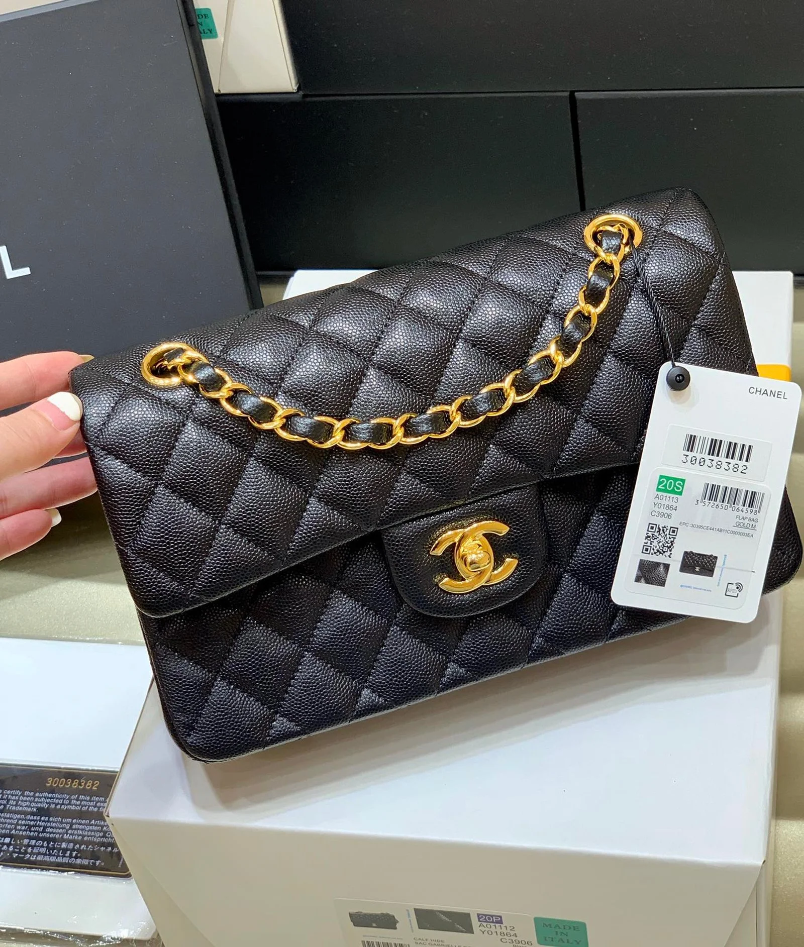 Chanell Flap Bag-(Black Inside)Caviar-23CM
