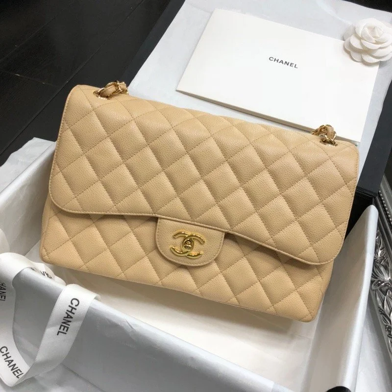Chanell Flap Bag-Cavir Leather-Gold-30CM