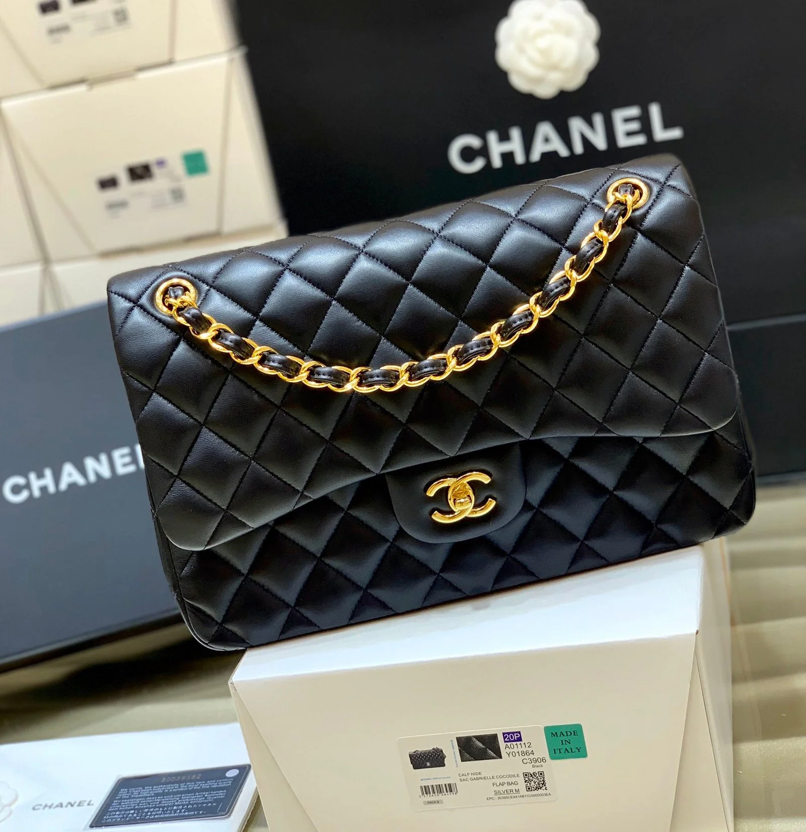 Chanell Flap Bag-Lambskin-Gold-30CM
