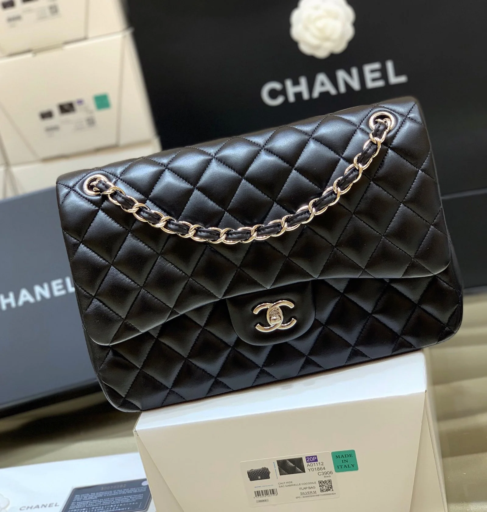 Chanell Flap Bag-Lambskin-Silver-30CM