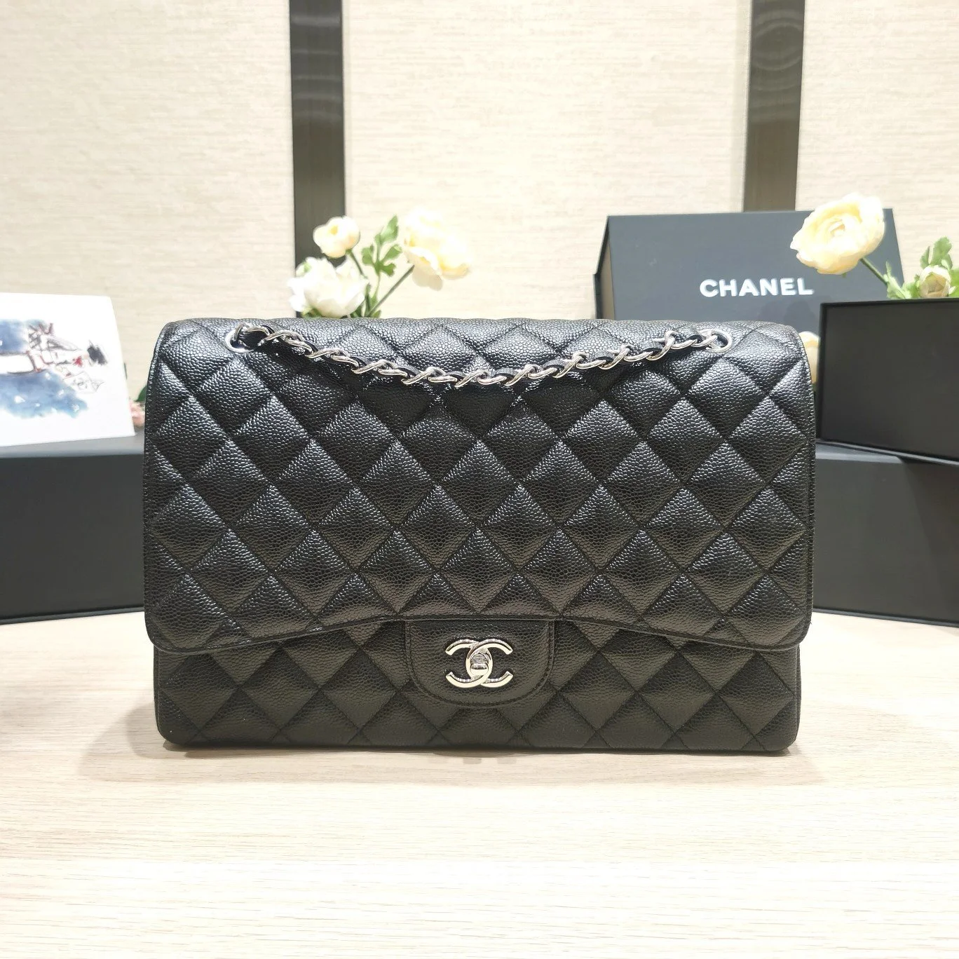 Chanell Flap Bag-Caviar Leather-Maxi-33CM