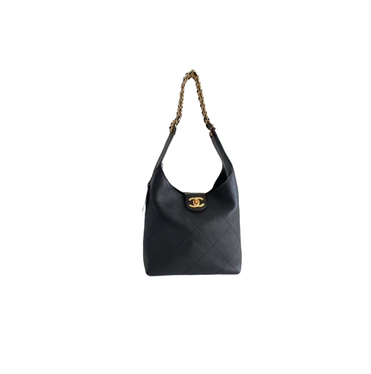 ChanelL BLACK LEATHER CHAIN HOBO BAG(27*23*21cm)