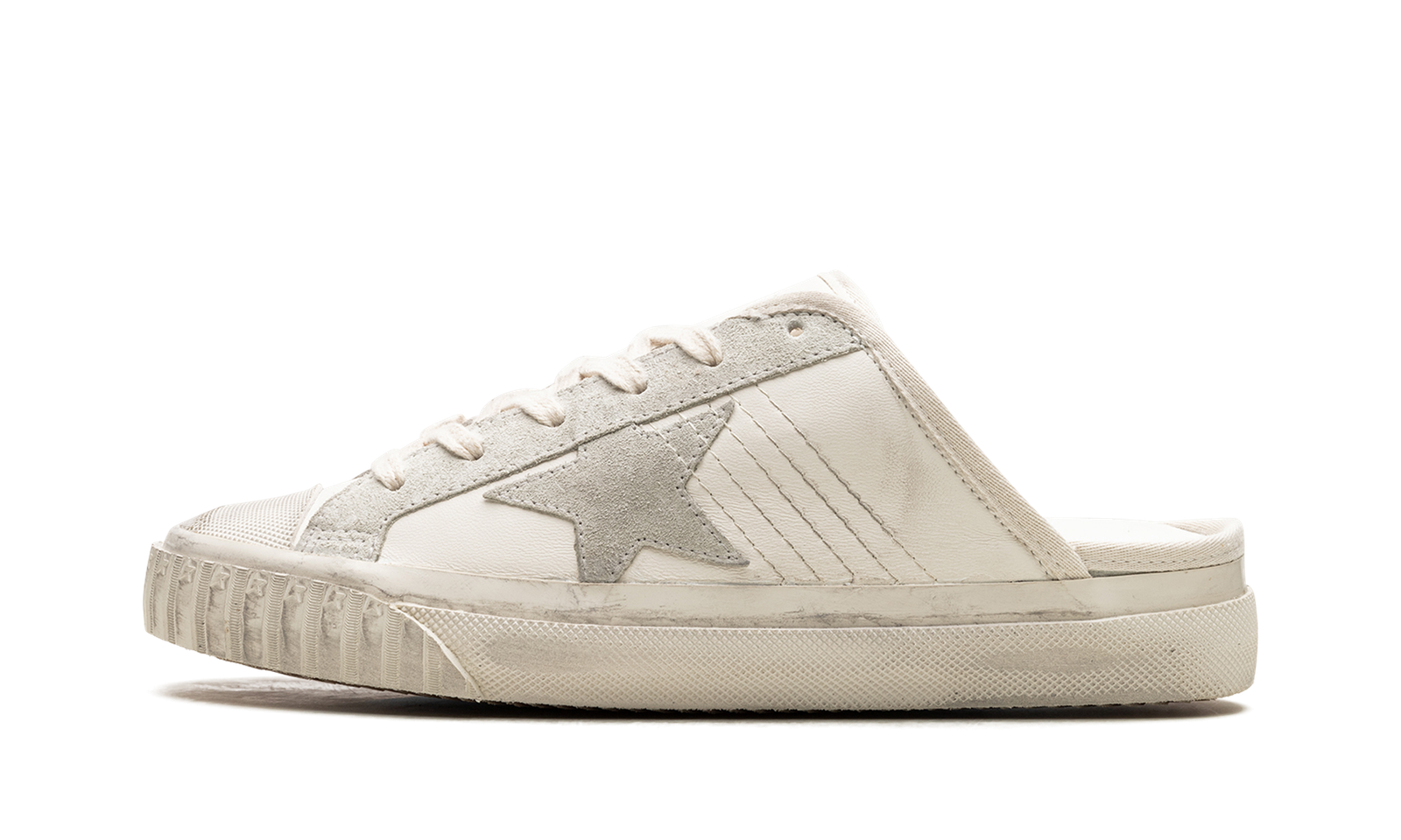 SUPER-STAR SABOT TOE CAP AND HIGH SOLE LEATHER UPPER TOE AND TONGUE SUEDE STAR "WHITE ICE"