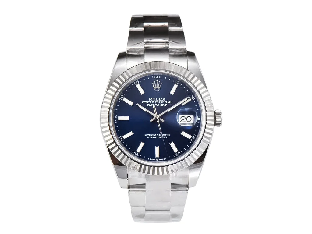 Datejust 41 Stainless Steel on Oyster with Blue Dial and Fluted Bezel