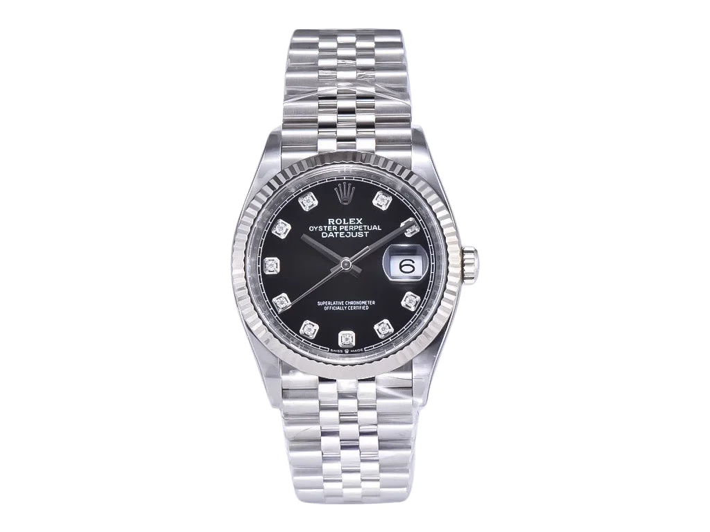 Datejust 36 Stainless Steel on Jubilee with Diamond Black Dial and Fluted Bezel