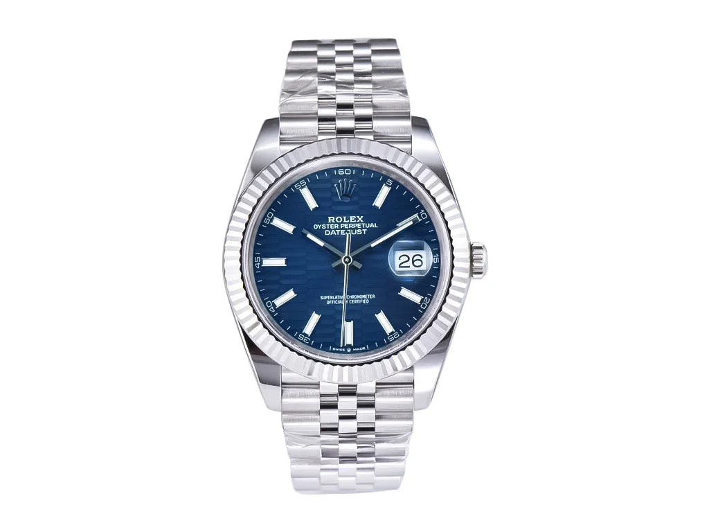 Datejust 41 Stainless Steel on Jubilee with Fluted Motif Blue Dial and Fluted Bezel