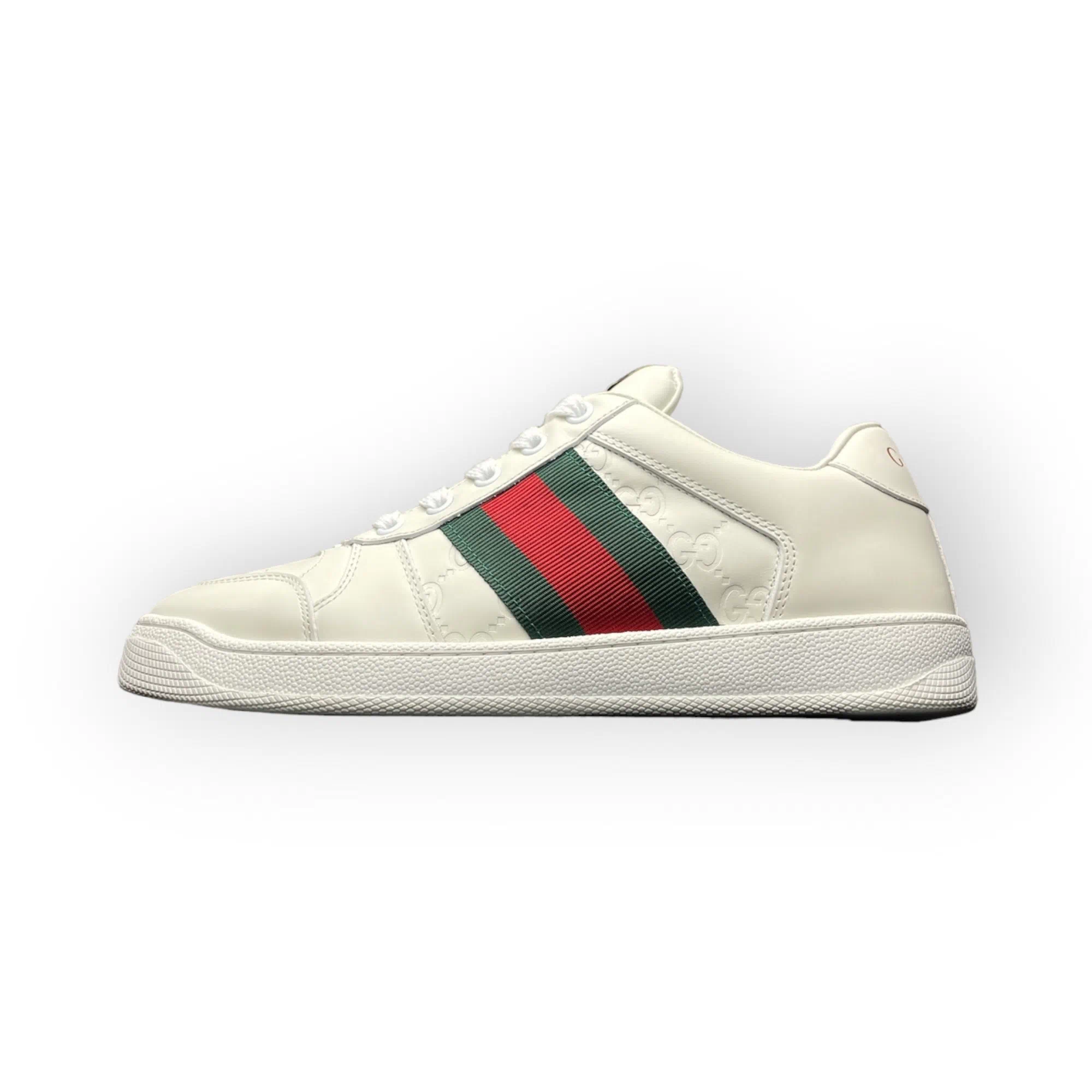 Gucci Screener Sneaker with Green and red Web in White