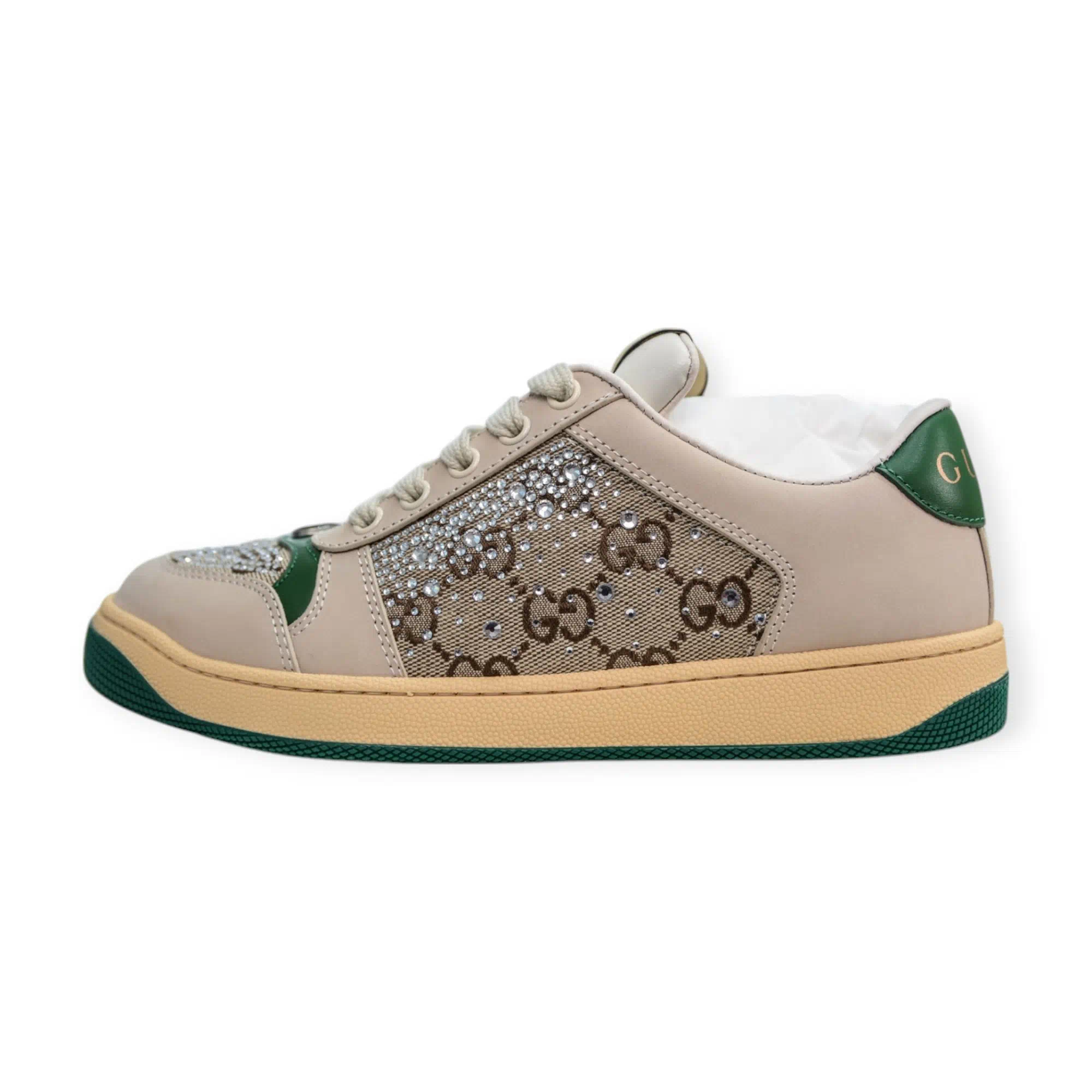 Gucci Screener Sneaker W/ Multi-Dimensional Crystals In Ivory