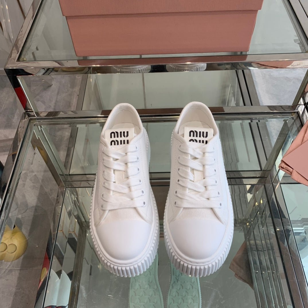 Sneakers High Sole White Canvas