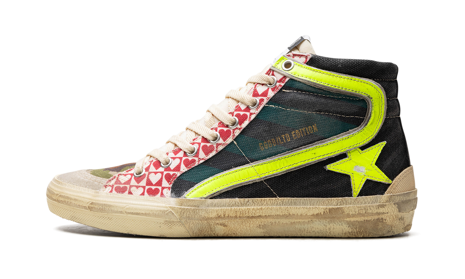SLIDE CANVAS UPPER SUEDE AND GABARDINE TOE NYLON TONGUE LEATHER STAR AND WAVE "BLACK GREEN ICE YELLOW"