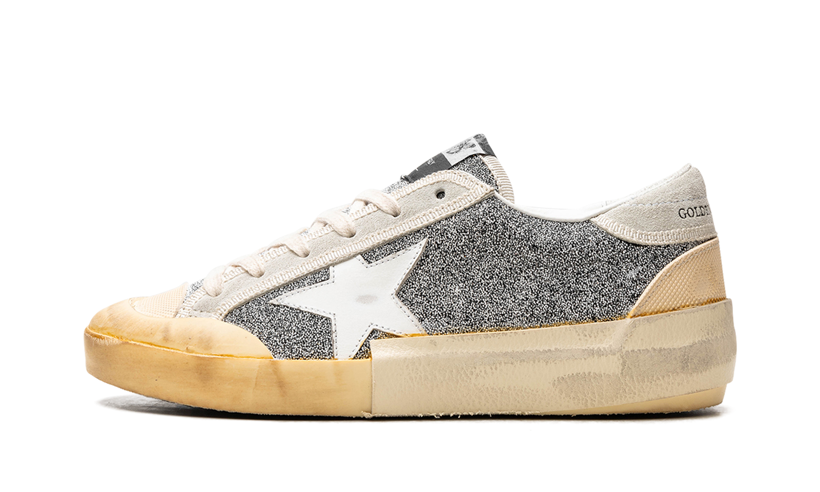 SUPER-STAR CRYSTAL UPPER LEATHER STAR CRYSTAL TOE AND TONGUE SUEDE HEEL RUBBER SPUR "SILVER WHITE ICE VANILLA"