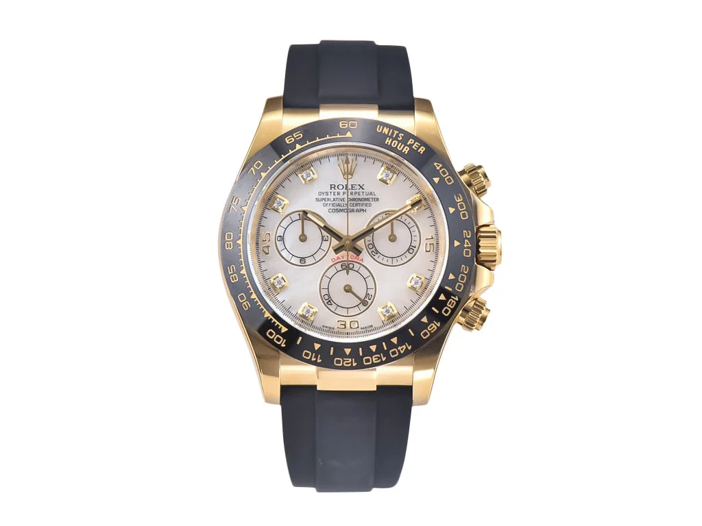 Cosmograph Daytona Yellow Gold Oysterflex White Mother of Pearl Dial