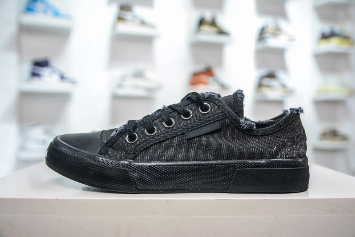 Balenciaga Paris Low Top Sneaker in Black Destroyed Cotton