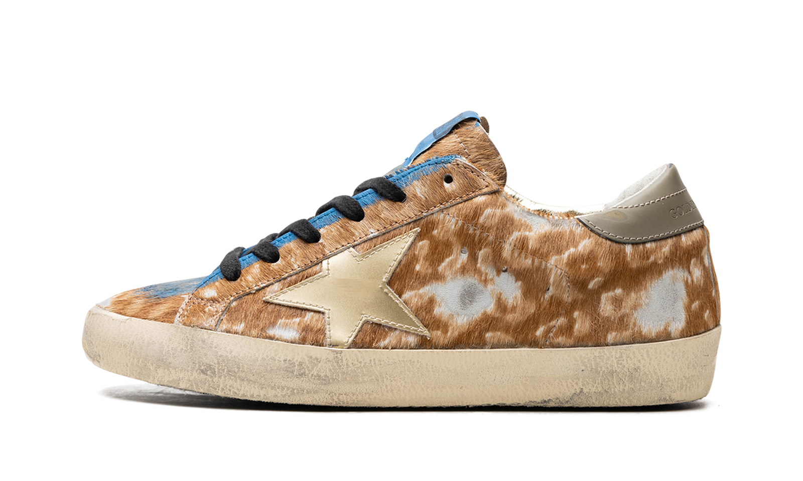 SUPER-STAR LEOPARD HORSY UPPER PAINTED NABUK TOE MIRROR STAR SHINY HEEL "LEO HAZELNUT LIGHT GREY GOLD GREY BLUE"