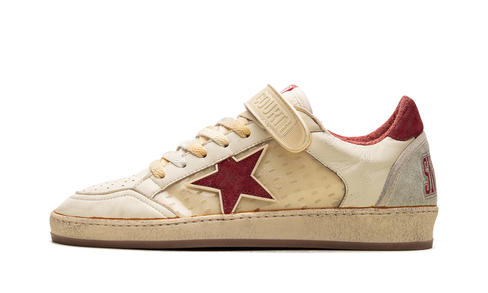 BALL STAR WITH STRAP NAPPA AND PVC UPPER SUEDE STAR SPUR AND HEEL "WHITE ICE RED PVC"