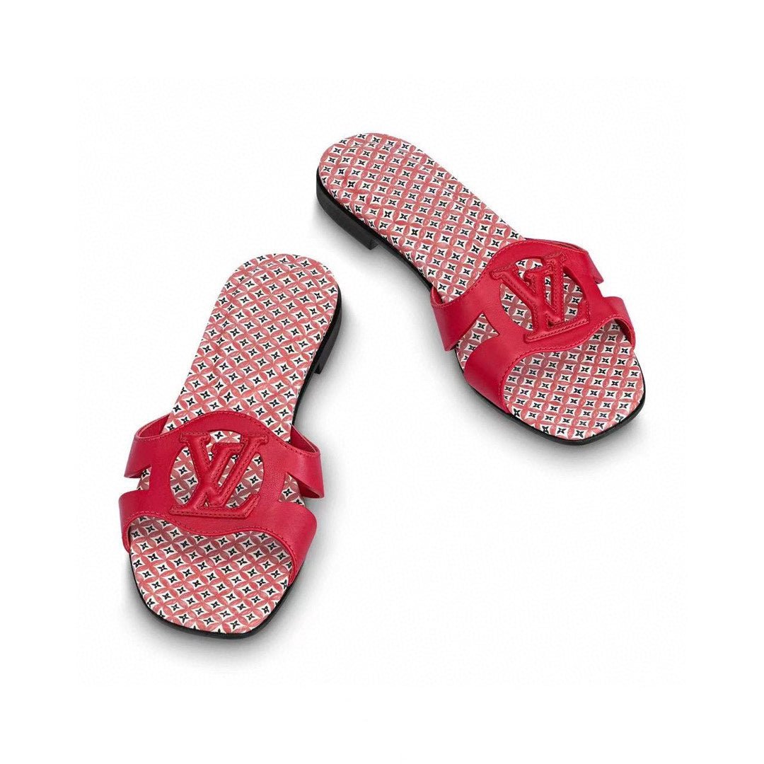 LV WOMEN ISOLA FLAT MULE IN CHERRY RED SHEEPSKIN