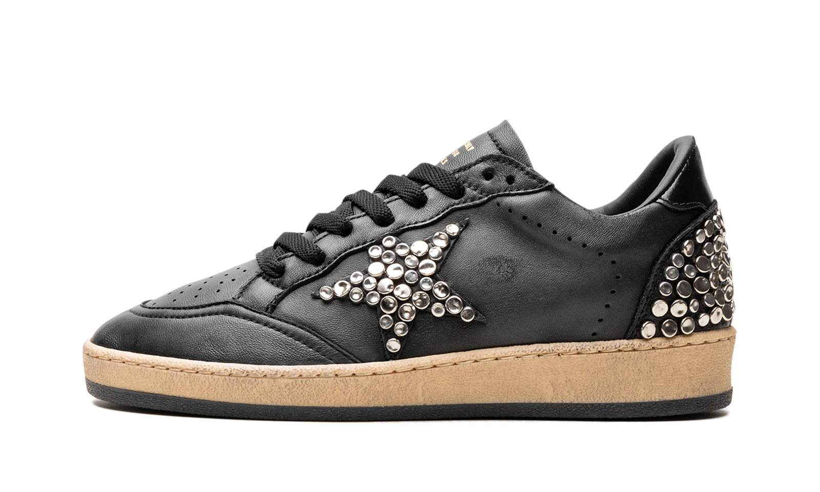 BALL STAR NAPPA UPPER AND SPUR LEATHER STAR SHINY LEATHER HEEL WITH STUDS "BLACK"