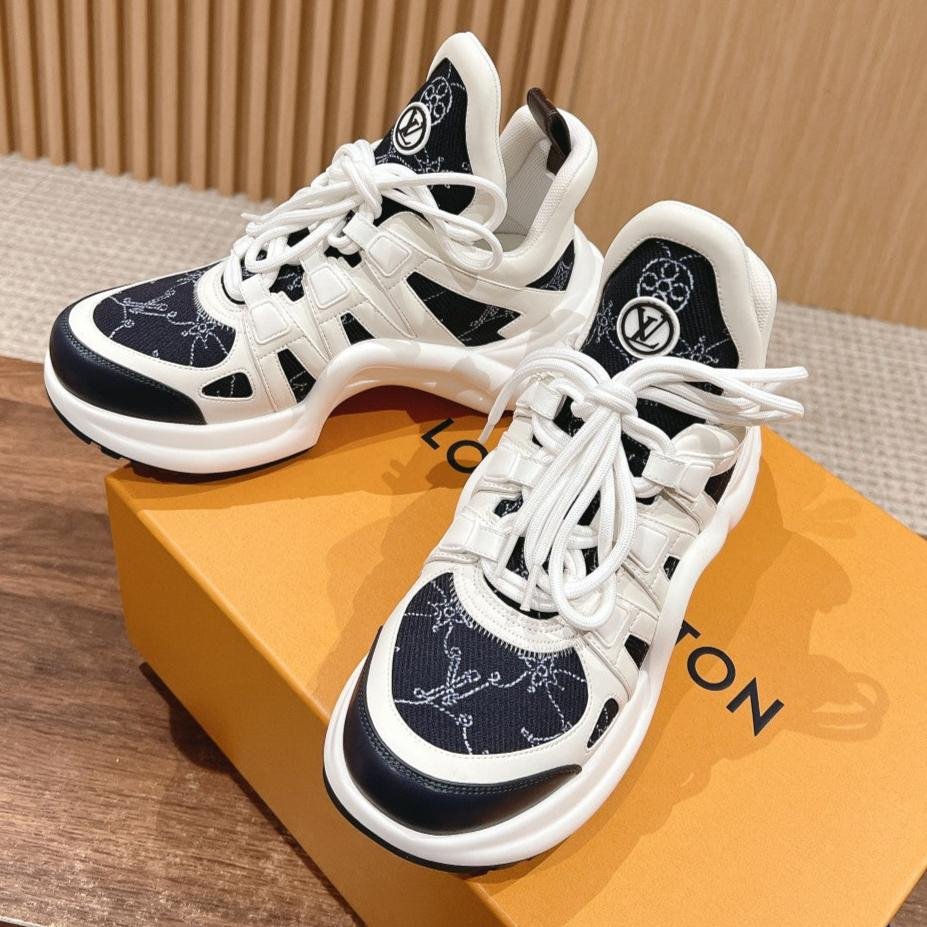 LV ARCHLIGHT SNEAKER IN WHITE MIX BLACK CALFSKIN AND MONOGRAM DENIM 101073